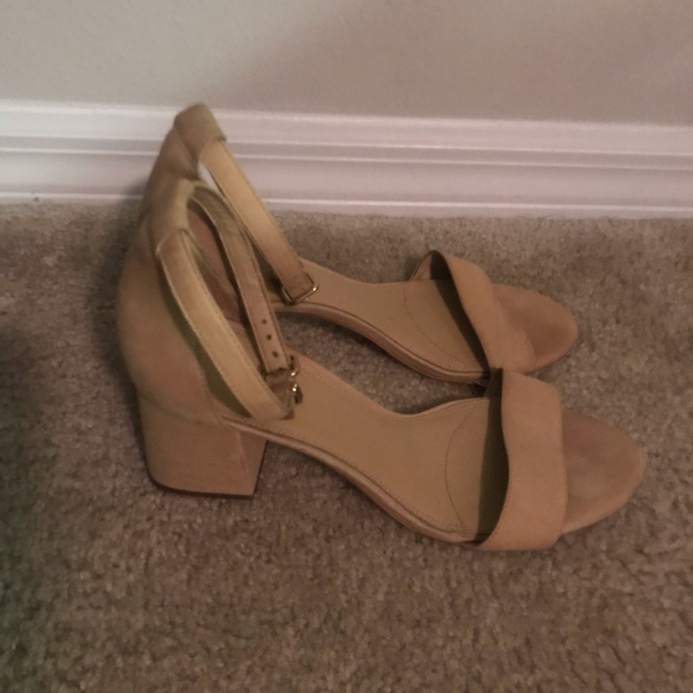 Tan suede block heel